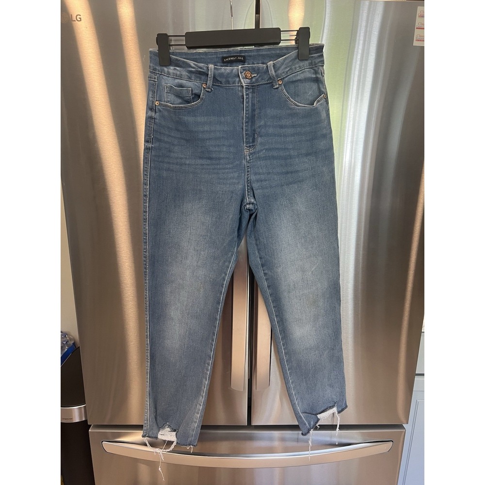 Sincerely Jules Skinny Jeans Womens 9/29 Blue High Rise Raw Hem Stretch Denim